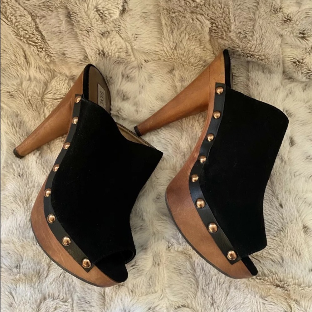 Steve madden Black Suede Peeptoe Clog Size 8